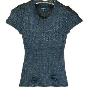 Chaudry Sweater Blue Knit Pockets Chunky Toggle Tunic Dress small